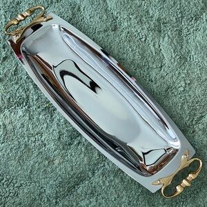 Mid-Century Vintage Kromex Serving Tray 17-3/4”x 6” Chrome. Made in the USA.